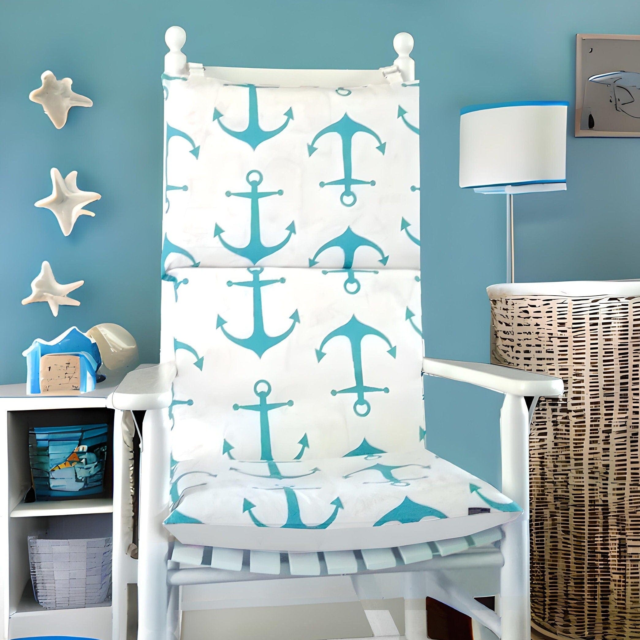 Rockin Cushions Rocking Chair Cushion Turquoise Blue Anchors Adjustable Rocking Chair Cushion